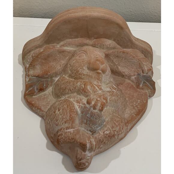 Vtg Terracotta Peach Bunny Rabbit Floral Botanical Spring Wall Shelf Sconce - Picture 6 of 8